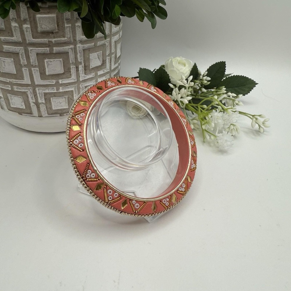 Vintage‎ India Bangle Bracelet Coral Beaded Gold Boho Ethnic Statement Jewelry